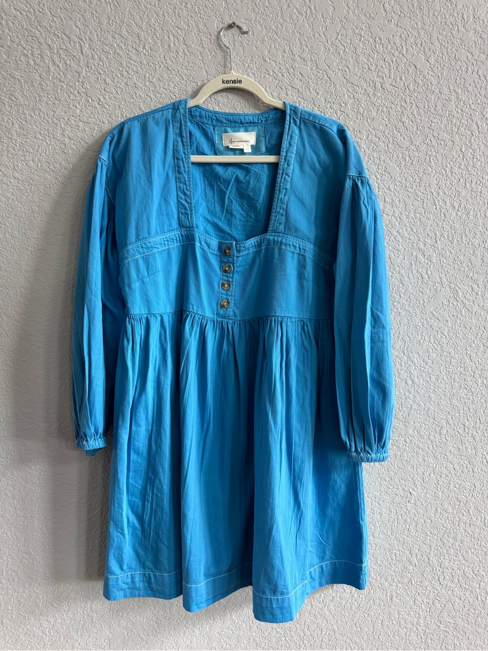 Anthropologie Blue Long Sleeve Babydoll Dress